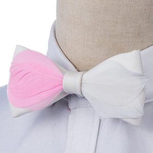 Mens Natural Feather Pre Tied Leather Bow Tie